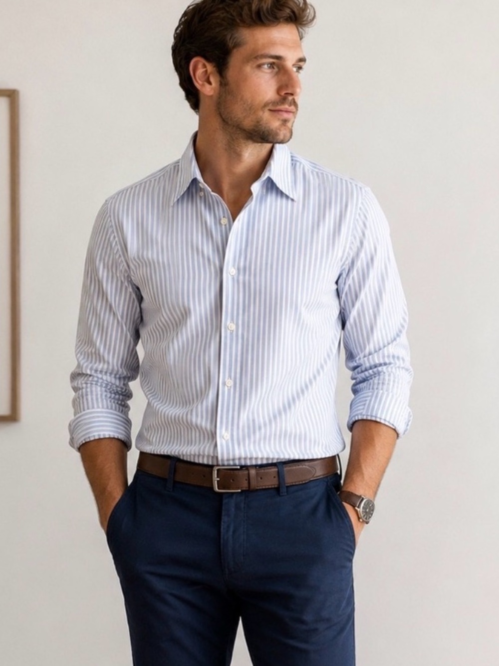Abercrombie & Fitch Super Slim Stretch Stripe Shirt Men’s Medium Blue